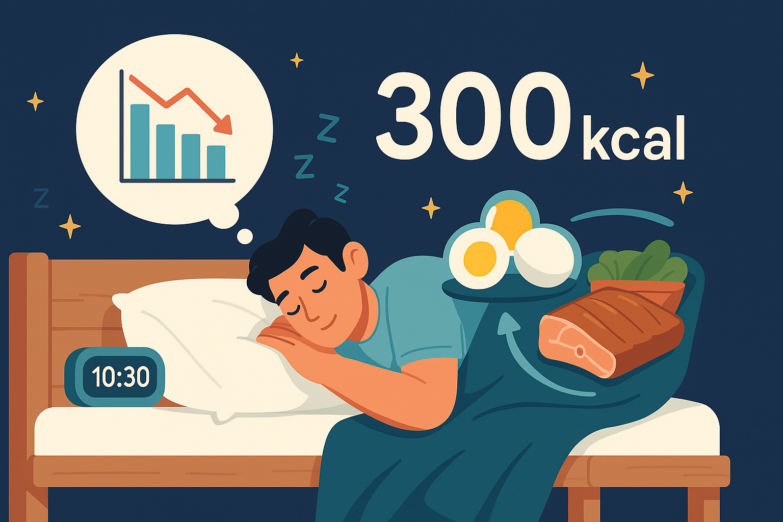 「眠っている間にカロリーを消費している様子を表現したイラスト」