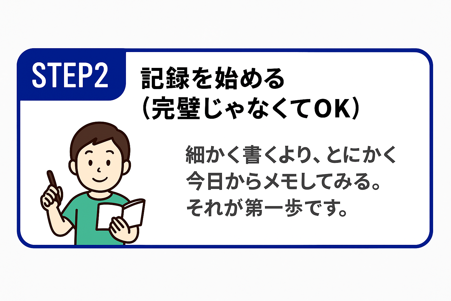 「STEP2:記録を始める(完璧じゃなくてOK)|細かさよりも、まず今日からメモを取ることが大切」