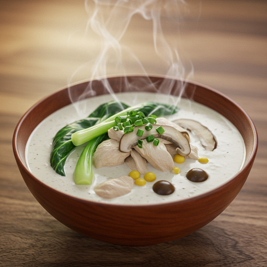 「豆乳と鶏むね肉を使った高たんぱく・低脂質スープのイメージ画像」